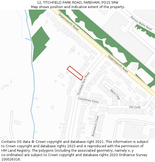 12, TITCHFIELD PARK ROAD, FAREHAM, PO15 5RW: Location map and indicative extent of plot