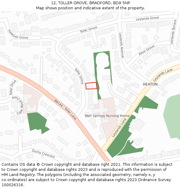 12, TOLLER GROVE, BRADFORD, BD9 5NP: Location map and indicative extent of plot