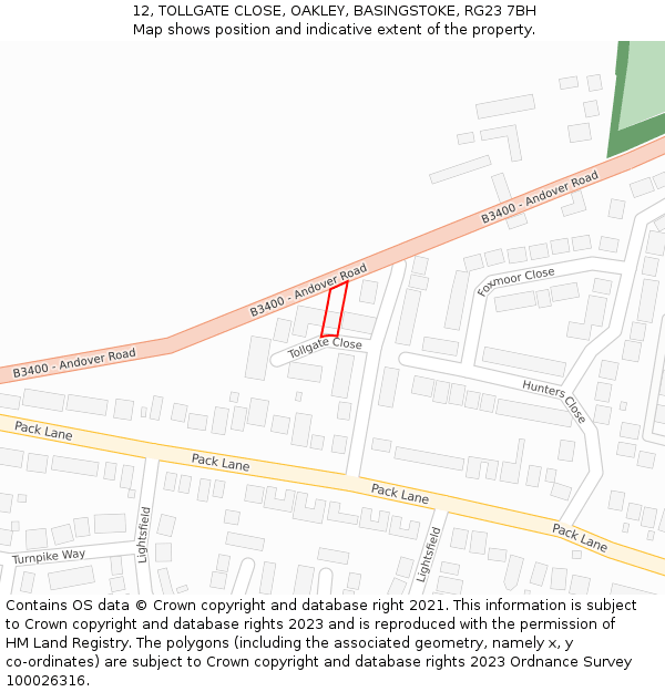 12, TOLLGATE CLOSE, OAKLEY, BASINGSTOKE, RG23 7BH: Location map and indicative extent of plot