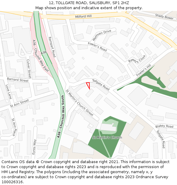 12, TOLLGATE ROAD, SALISBURY, SP1 2HZ: Location map and indicative extent of plot
