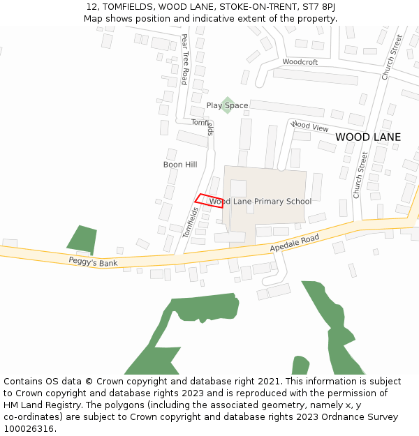 12, TOMFIELDS, WOOD LANE, STOKE-ON-TRENT, ST7 8PJ: Location map and indicative extent of plot