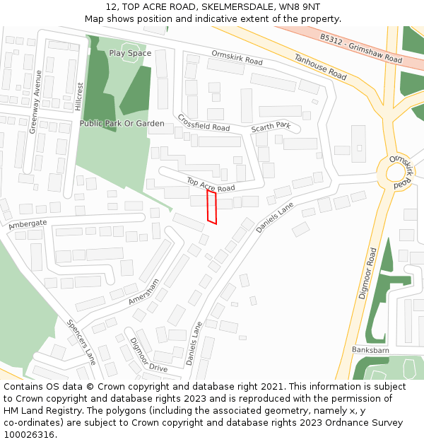 12, TOP ACRE ROAD, SKELMERSDALE, WN8 9NT: Location map and indicative extent of plot