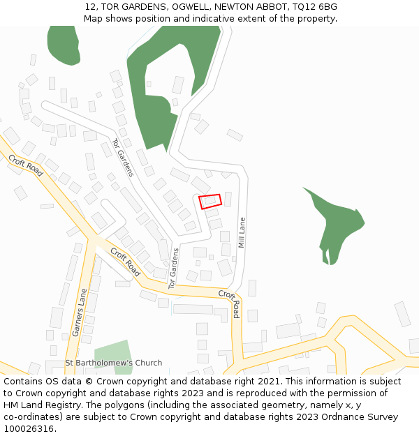 12, TOR GARDENS, OGWELL, NEWTON ABBOT, TQ12 6BG: Location map and indicative extent of plot