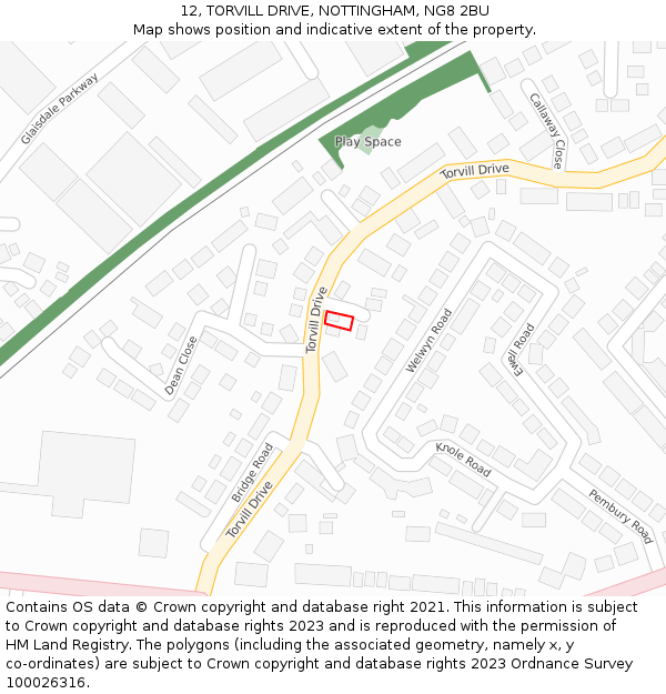 12, TORVILL DRIVE, NOTTINGHAM, NG8 2BU: Location map and indicative extent of plot