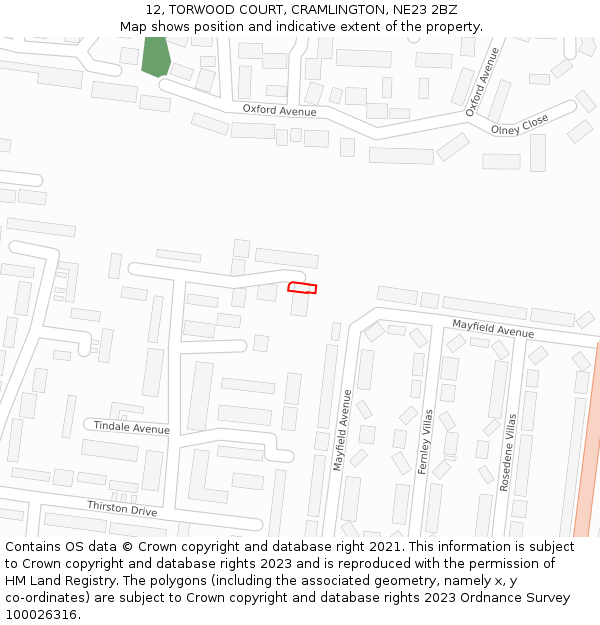 12, TORWOOD COURT, CRAMLINGTON, NE23 2BZ: Location map and indicative extent of plot