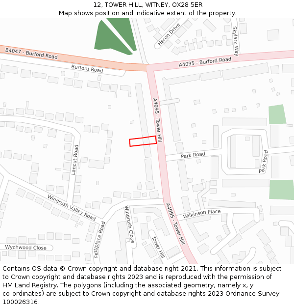 12, TOWER HILL, WITNEY, OX28 5ER: Location map and indicative extent of plot