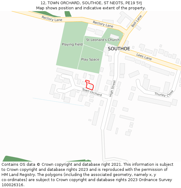 12, TOWN ORCHARD, SOUTHOE, ST NEOTS, PE19 5YJ: Location map and indicative extent of plot