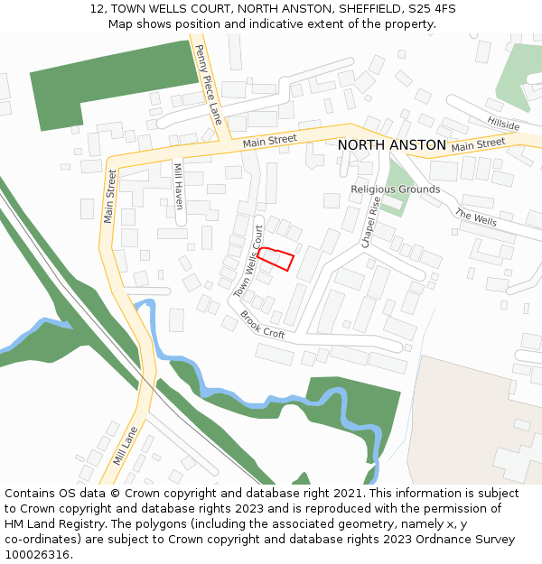 12, TOWN WELLS COURT, NORTH ANSTON, SHEFFIELD, S25 4FS: Location map and indicative extent of plot