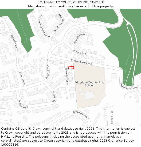 12, TOWNELEY COURT, PRUDHOE, NE42 5FF: Location map and indicative extent of plot