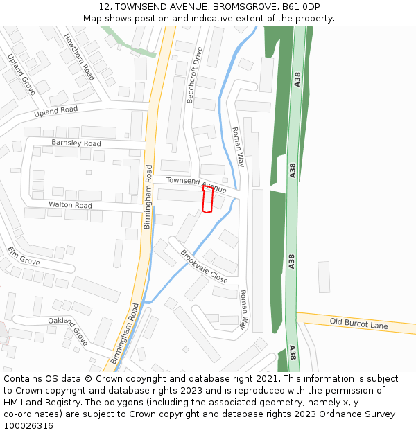 12, TOWNSEND AVENUE, BROMSGROVE, B61 0DP: Location map and indicative extent of plot