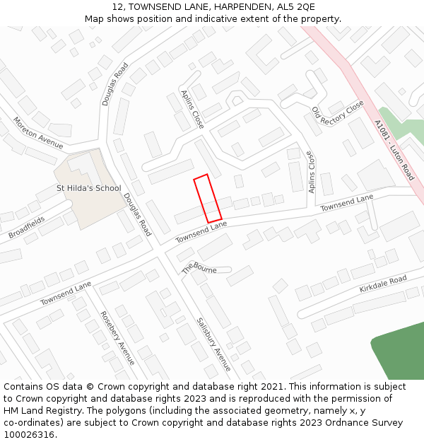 12, TOWNSEND LANE, HARPENDEN, AL5 2QE: Location map and indicative extent of plot