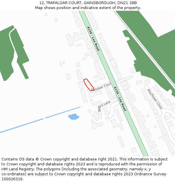 12, TRAFALGAR COURT, GAINSBOROUGH, DN21 1BB: Location map and indicative extent of plot