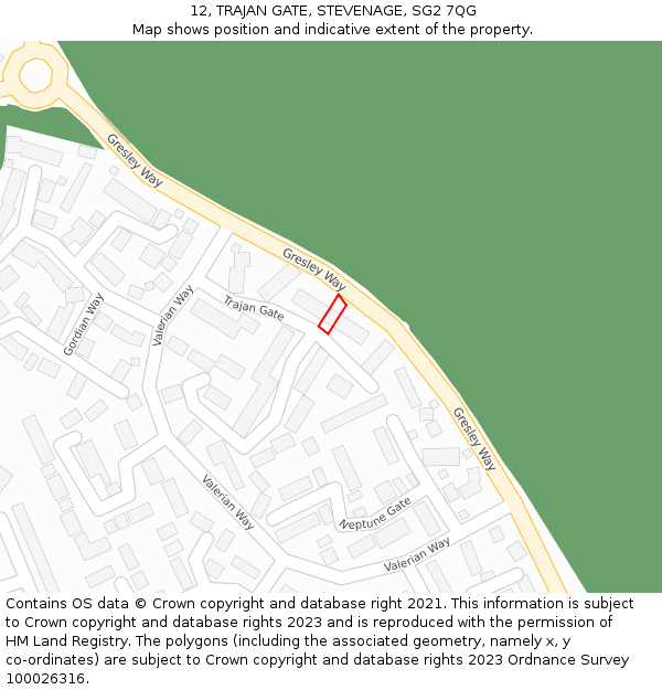 12, TRAJAN GATE, STEVENAGE, SG2 7QG: Location map and indicative extent of plot