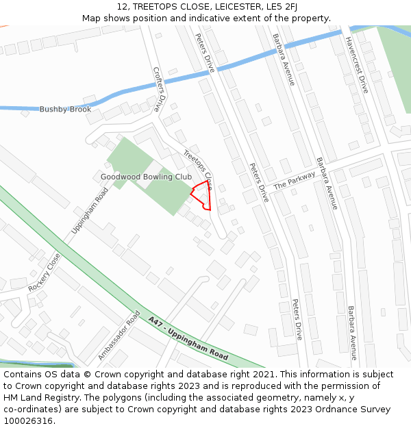 12, TREETOPS CLOSE, LEICESTER, LE5 2FJ: Location map and indicative extent of plot