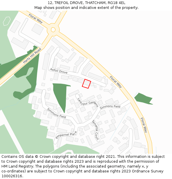 12, TREFOIL DROVE, THATCHAM, RG18 4EL: Location map and indicative extent of plot