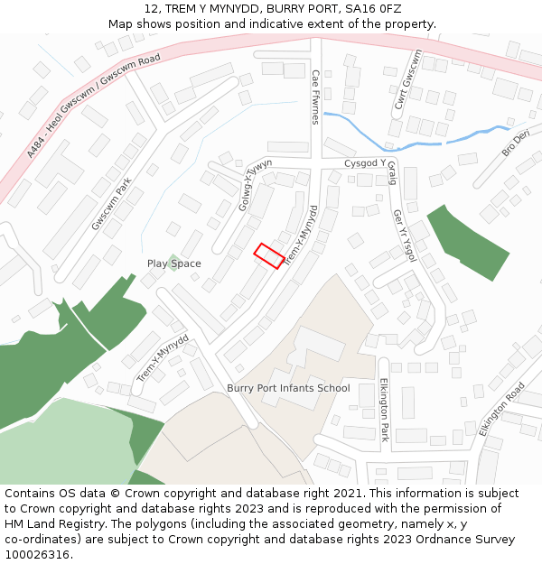 12, TREM Y MYNYDD, BURRY PORT, SA16 0FZ: Location map and indicative extent of plot