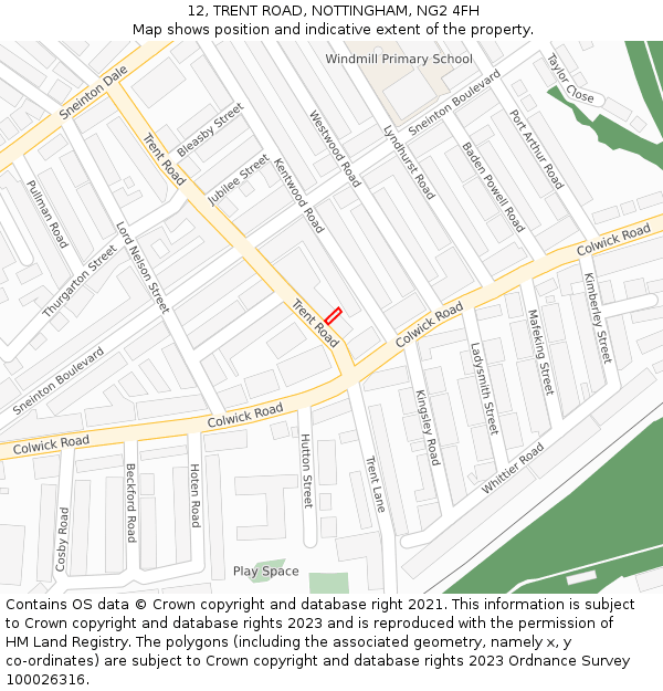 12, TRENT ROAD, NOTTINGHAM, NG2 4FH: Location map and indicative extent of plot