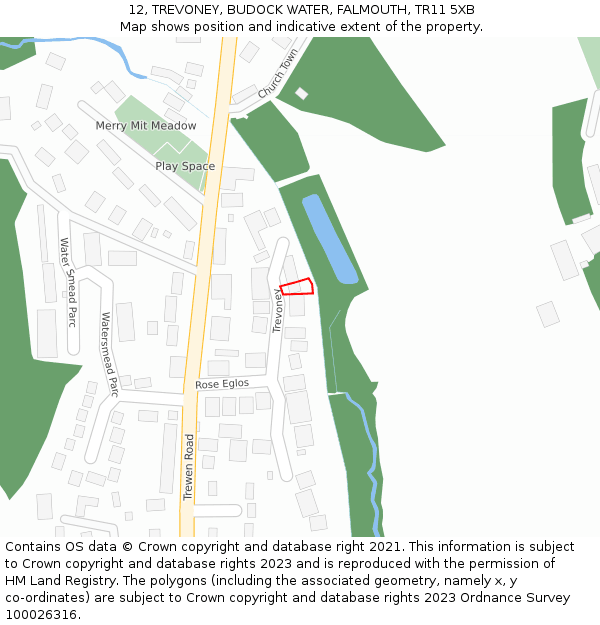 12, TREVONEY, BUDOCK WATER, FALMOUTH, TR11 5XB: Location map and indicative extent of plot