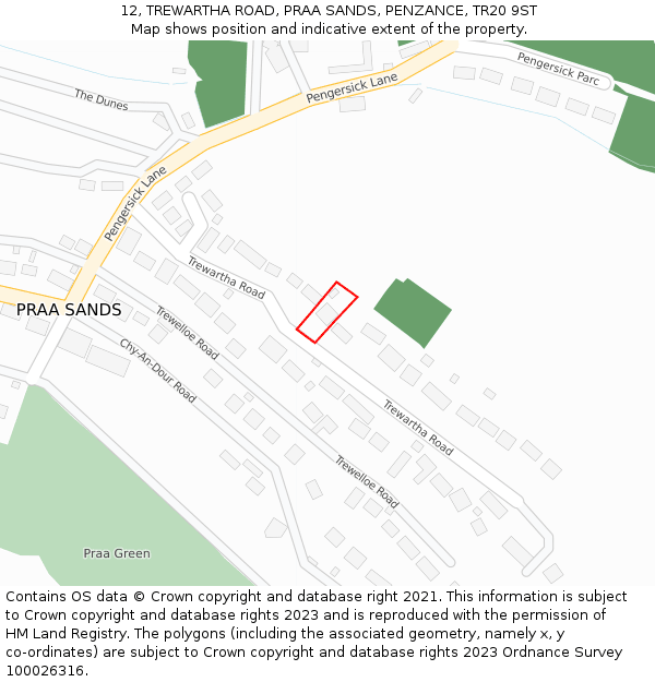 12, TREWARTHA ROAD, PRAA SANDS, PENZANCE, TR20 9ST: Location map and indicative extent of plot