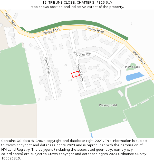 12, TRIBUNE CLOSE, CHATTERIS, PE16 6UY: Location map and indicative extent of plot