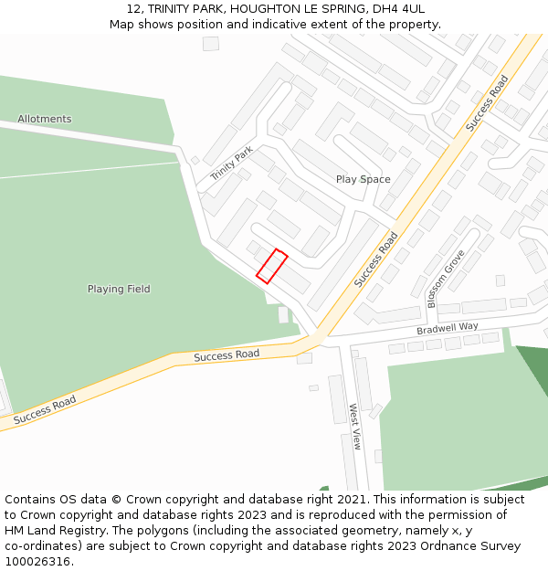 12, TRINITY PARK, HOUGHTON LE SPRING, DH4 4UL: Location map and indicative extent of plot