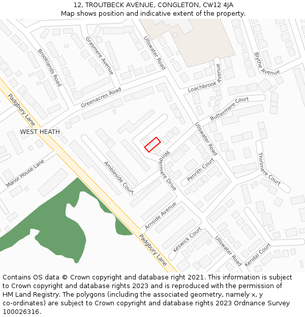 12, TROUTBECK AVENUE, CONGLETON, CW12 4JA: Location map and indicative extent of plot