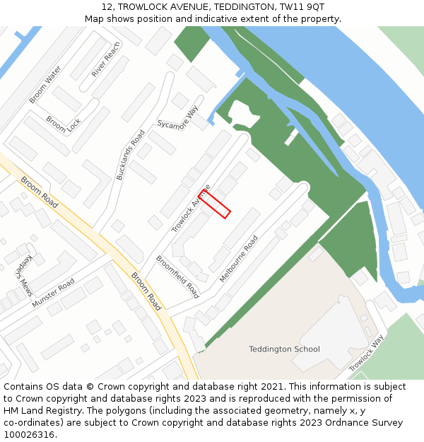12, TROWLOCK AVENUE, TEDDINGTON, TW11 9QT: Location map and indicative extent of plot