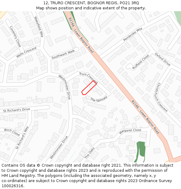 12, TRURO CRESCENT, BOGNOR REGIS, PO21 3RQ: Location map and indicative extent of plot