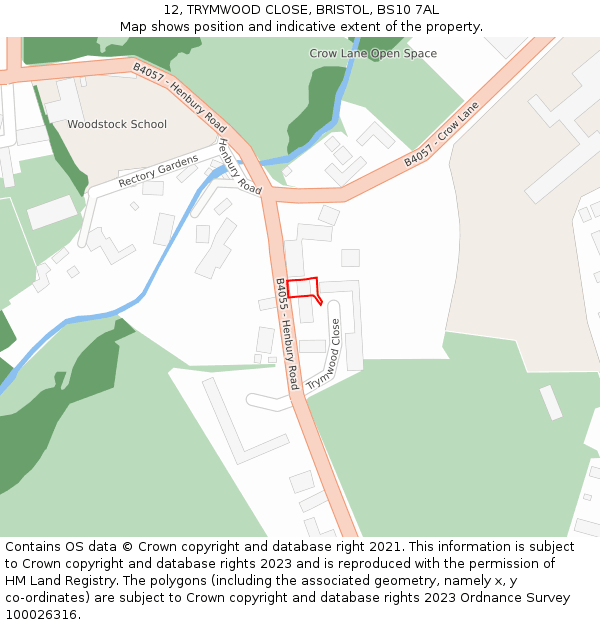 12, TRYMWOOD CLOSE, BRISTOL, BS10 7AL: Location map and indicative extent of plot