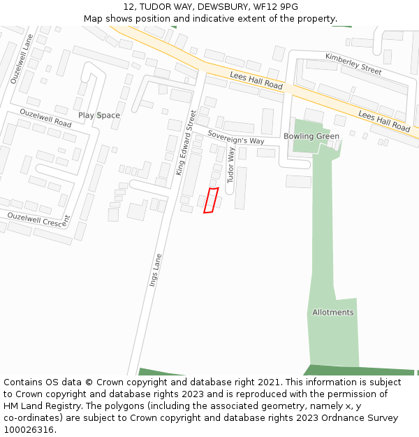 12, TUDOR WAY, DEWSBURY, WF12 9PG: Location map and indicative extent of plot