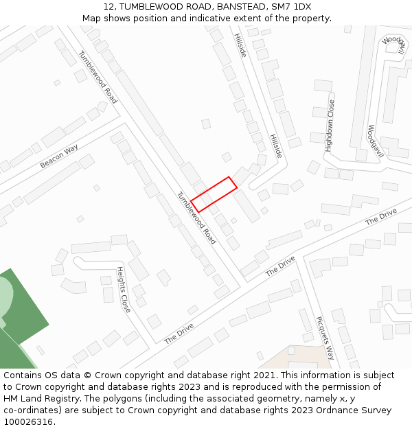 12, TUMBLEWOOD ROAD, BANSTEAD, SM7 1DX: Location map and indicative extent of plot