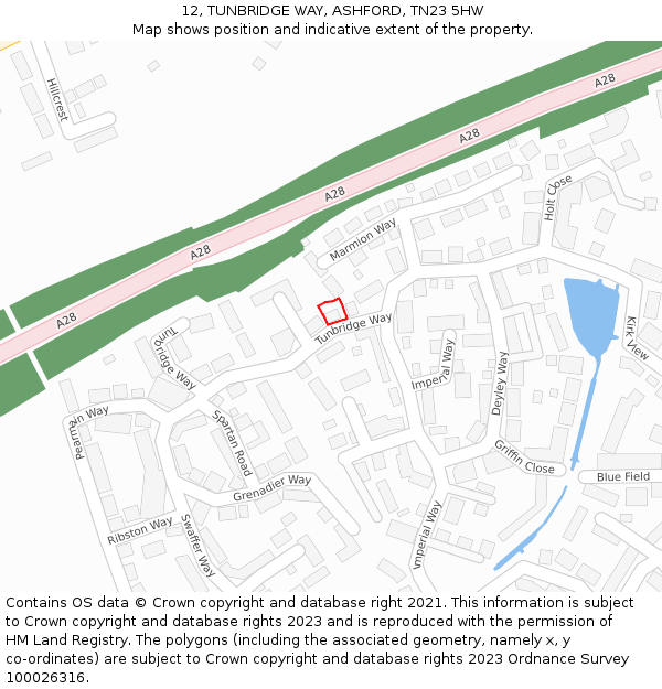 12, TUNBRIDGE WAY, ASHFORD, TN23 5HW: Location map and indicative extent of plot