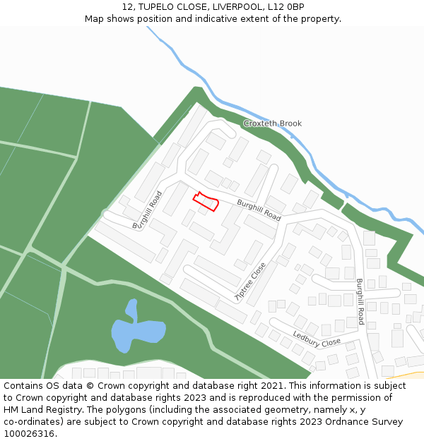 12, TUPELO CLOSE, LIVERPOOL, L12 0BP: Location map and indicative extent of plot