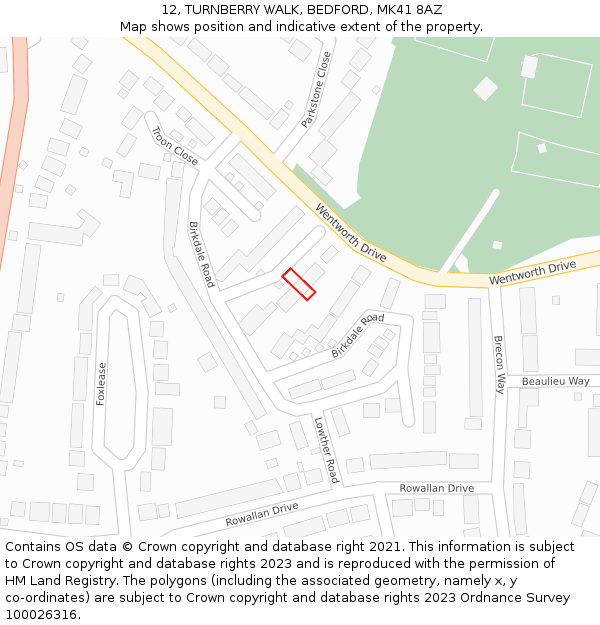 12, TURNBERRY WALK, BEDFORD, MK41 8AZ: Location map and indicative extent of plot