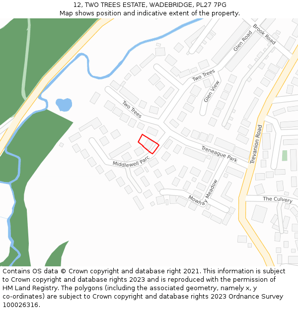 12, TWO TREES ESTATE, WADEBRIDGE, PL27 7PG: Location map and indicative extent of plot