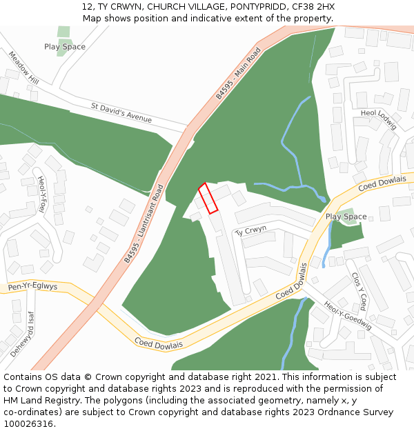 12, TY CRWYN, CHURCH VILLAGE, PONTYPRIDD, CF38 2HX: Location map and indicative extent of plot