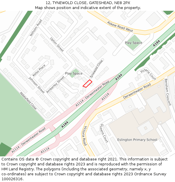 12, TYNEWOLD CLOSE, GATESHEAD, NE8 2PX: Location map and indicative extent of plot