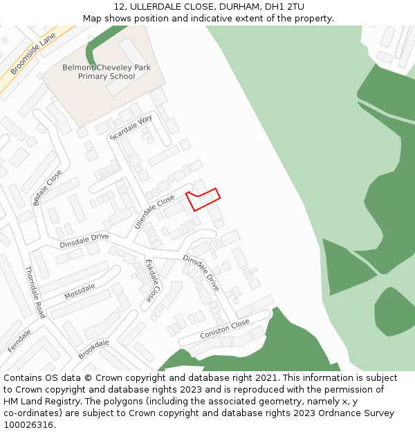 12, ULLERDALE CLOSE, DURHAM, DH1 2TU: Location map and indicative extent of plot