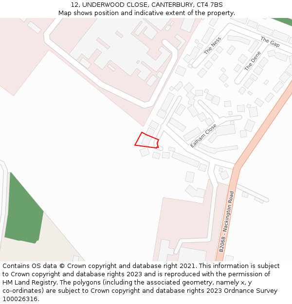 12, UNDERWOOD CLOSE, CANTERBURY, CT4 7BS: Location map and indicative extent of plot