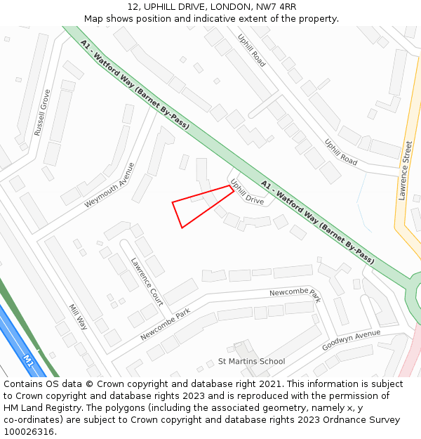 12, UPHILL DRIVE, LONDON, NW7 4RR: Location map and indicative extent of plot