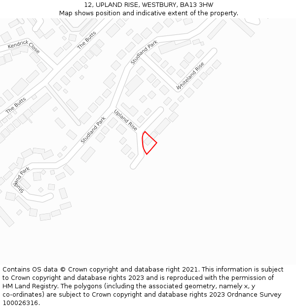 12, UPLAND RISE, WESTBURY, BA13 3HW: Location map and indicative extent of plot