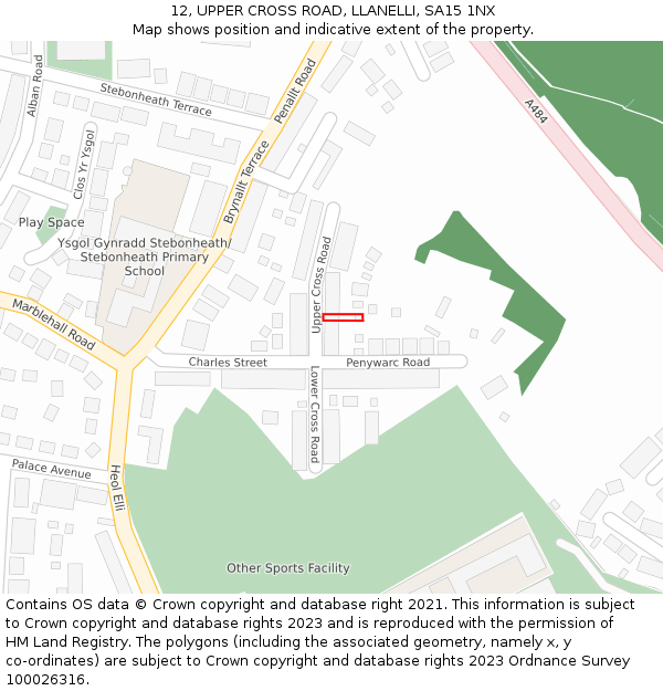 12, UPPER CROSS ROAD, LLANELLI, SA15 1NX: Location map and indicative extent of plot