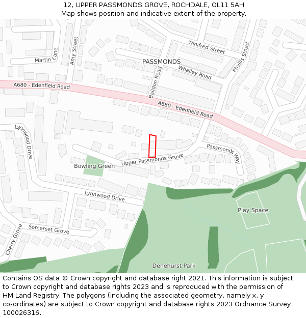 12, UPPER PASSMONDS GROVE, ROCHDALE, OL11 5AH: Location map and indicative extent of plot