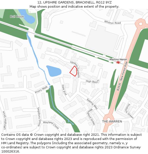 12, UPSHIRE GARDENS, BRACKNELL, RG12 9YZ: Location map and indicative extent of plot