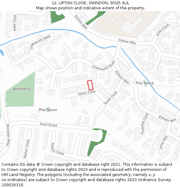 12, UPTON CLOSE, SWINDON, SN25 4UL: Location map and indicative extent of plot