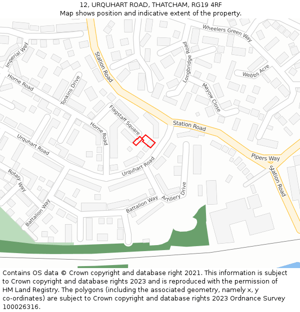 12, URQUHART ROAD, THATCHAM, RG19 4RF: Location map and indicative extent of plot