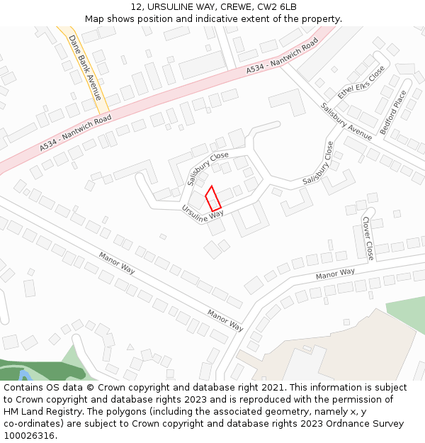 12, URSULINE WAY, CREWE, CW2 6LB: Location map and indicative extent of plot