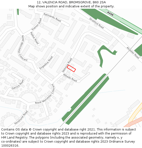 12, VALENCIA ROAD, BROMSGROVE, B60 2SA: Location map and indicative extent of plot