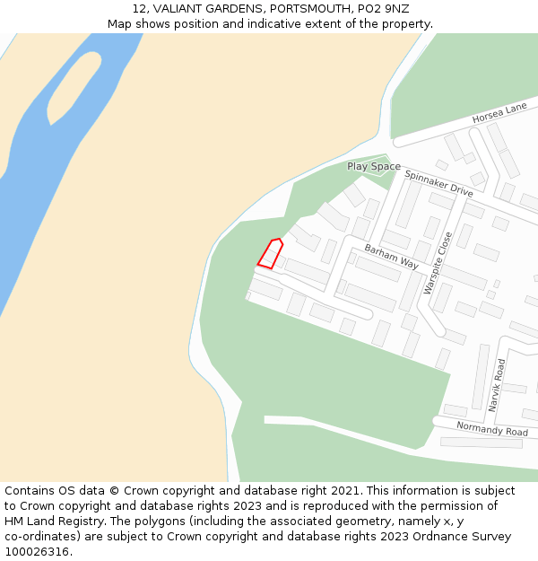 12, VALIANT GARDENS, PORTSMOUTH, PO2 9NZ: Location map and indicative extent of plot