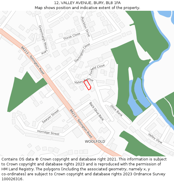 12, VALLEY AVENUE, BURY, BL8 1FA: Location map and indicative extent of plot